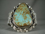 Huge Modernistic Navajo Natural Green Turquoise Native American Jewelry Silver Bracelet-Nativo Arts