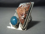 Huge Modernistic Navajo Whitegoat Turquoise Sterling Native American Jewelry Silver Ring-Nativo Arts
