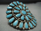 Huge Modernistic Vintage Native American Jewelry Navajo Sky Blue Turquoise Sterling Silver Ring-Nativo Arts