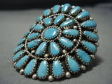 Huge Modernistic Vintage Native American Jewelry Navajo Sky Blue Turquoise Sterling Silver Ring-Nativo Arts