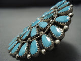 Huge Modernistic Vintage Native American Jewelry Navajo Sky Blue Turquoise Sterling Silver Ring-Nativo Arts