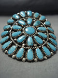 Huge Modernistic Vintage Native American Jewelry Navajo Sky Blue Turquoise Sterling Silver Ring-Nativo Arts