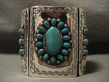 Huge Modernistic Vintage Navajo Turquoise Native American Jewelry Silver Ketoh Bracelet-Nativo Arts
