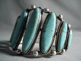 Huge Museum Vintage Navajo 'Graduating Green Tuequoise' Native American Jewelry Silver Bracelet-Nativo Arts