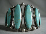 Huge Museum Vintage Navajo 'Graduating Green Tuequoise' Native American Jewelry Silver Bracelet-Nativo Arts
