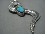 Huge Native American Jewelry Navajo Turquoise Sterling Silver Snake Pendant-Nativo Arts