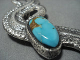 Huge Native American Jewelry Navajo Turquoise Sterling Silver Snake Pendant-Nativo Arts