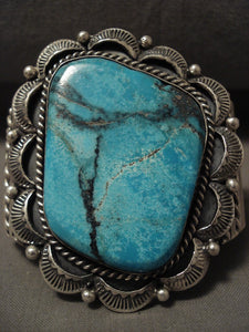 Huge Navajo Blue Diamond Turquoise Native American Jewelry Silver Bracelet-Nativo Arts