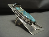 Huge Navajo Kokopelli 'Gold Flute' Turquoise Native American Jewelry Silver Ring-Nativo Arts