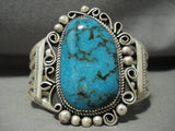 Huge Navajo Lee Nacitacio Blue Royston Turquoise Native American Jewelry Silver Bracelet-Nativo Arts