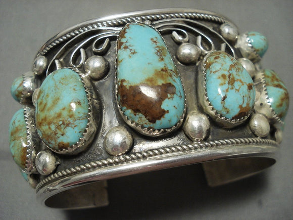 Huge Navajo 'Natural Royston Turquoise' Native American Jewelry Silver Bracelet-Nativo Arts