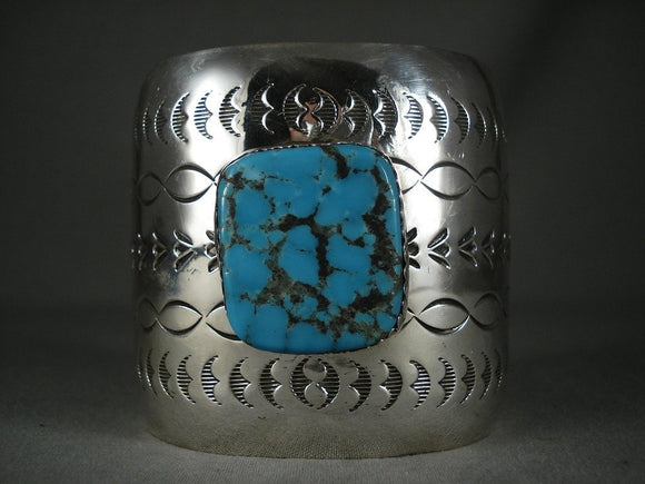 Huge Navajo Spiderweb Turquoise Native American Jewelry Silver Bracelet-Nativo Arts