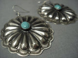 Huge Navajo Sterling Native American Jewelry Silver Concho Turquoise Sterling Native American Jewelry Silver Earrings-Nativo Arts