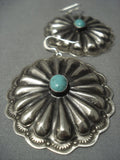 Huge Navajo Sterling Native American Jewelry Silver Concho Turquoise Sterling Native American Jewelry Silver Earrings-Nativo Arts