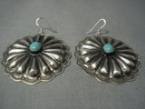 Huge Navajo Sterling Native American Jewelry Silver Concho Turquoise Sterling Native American Jewelry Silver Earrings-Nativo Arts