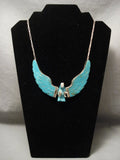 Huge Old Navajo operable Wings Turquoise Native American Jewelry Silver Necklace-Nativo Arts