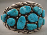 Huge Old Pawn Vintage Navajo Old Sleeping Beauty Turquoise Native American Jewelry Silver Bracelet-Nativo Arts