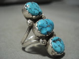 Huge Old Sleeping Beauty Turquoise 'Triple Tier' Native American Jewelry Silver Ring Vintage-Nativo Arts