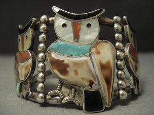 Huge Owl Vintage Zuni Turquoise Sterling Native American Jewelry Silver Bracelet Cuff-Nativo Arts