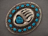 Huge 'Power Of Paw' Vintage Navajo Turquoise Native American Jewelry Silver Buckle-Nativo Arts