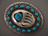 Huge 'Power Of Paw' Vintage Navajo Turquoise Native American Jewelry Silver Buckle-Nativo Arts