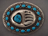 Huge 'Power Of Paw' Vintage Navajo Turquoise Native American Jewelry Silver Buckle-Nativo Arts
