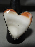Huge 'Princess Crown Bezel' Heart Of Love Shell Vintage Navajo Native American Jewelry Silver Ring-Nativo Arts