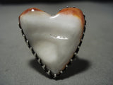 Huge 'Princess Crown Bezel' Heart Of Love Shell Vintage Navajo Native American Jewelry Silver Ring-Nativo Arts
