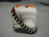 Huge 'Princess Crown Bezel' Heart Of Love Shell Vintage Navajo Native American Jewelry Silver Ring-Nativo Arts