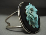 Huge Protruding Turquoise Kachina Vintage Navajo Native American Jewelry Silver Onyx Bracelet-Nativo Arts