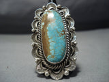 Huge Rare #8 Turquose Vintage Native American Jewelry Navajo Sterling Silver ring old-Nativo Arts