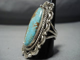 Huge Rare #8 Turquose Vintage Native American Jewelry Navajo Sterling Silver ring old-Nativo Arts