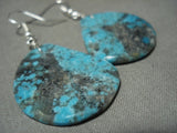 Huge Santo Domingo/ Navajo Blue Diamond Turquoise Native American Jewelry Silver Earrings-Nativo Arts