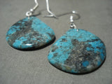 Huge Santo Domingo/ Navajo Blue Diamond Turquoise Native American Jewelry Silver Earrings-Nativo Arts