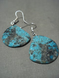Huge Santo Domingo/ Navajo Blue Diamond Turquoise Native American Jewelry Silver Earrings-Nativo Arts