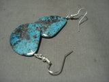 Huge Santo Domingo/ Navajo Blue Diamond Turquoise Native American Jewelry Silver Earrings-Nativo Arts