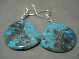 Huge Santo Domingo/ Navajo Blue Diamond Turquoise Native American Jewelry Silver Earrings-Nativo Arts