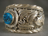 Huge Sleeping Beauty Turquoise Vintage Navajo Native American Jewelry Silver Bracelet-Nativo Arts