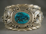 Huge Sleeping Beauty Turquoise Vintage Navajo Native American Jewelry Silver Bracelet-Nativo Arts