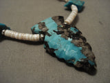 Huge Solid Persin Turquoise Arrowhead Vintage Navajo Native American Jewelry Silver Necklace-Nativo Arts