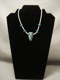 Huge Solid Persin Turquoise Arrowhead Vintage Navajo Native American Jewelry Silver Necklace-Nativo Arts