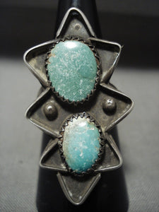Huge 'Star Of Cerrillos' Turquoise Vintage Navajo Native American Jewelry Silver Ring-Nativo Arts