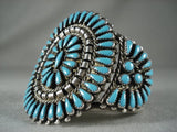 Huge Sunbursting Vintage Navajo 'Brilliant Blue' Turquoise Native American Jewelry Silver Bracelet-Nativo Arts