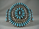 Huge Sunbursting Vintage Navajo 'Brilliant Blue' Turquoise Native American Jewelry Silver Bracelet-Nativo Arts