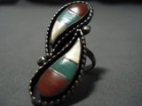Huge Swirling Vintage Zuni Turquoise Coral Sterling Silver Native American Jewelry Ring-Nativo Arts