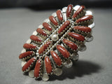 Huge Towering Navajo Needlepoint Coral Sterling Silver Ring Native American Jewelry-Nativo Arts