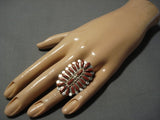 Huge Towering Navajo Needlepoint Coral Sterling Silver Ring Native American Jewelry-Nativo Arts