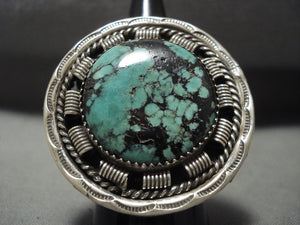 Huge Tso Family Navajo Green Spider Turquoise Native American Jewelry Silver Coiled Ring-Nativo Arts