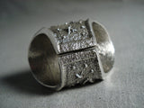 Huge Tufa Casted 34 Gram Navajo Coral Sterling Native American Jewelry Silver Ring-Nativo Arts
