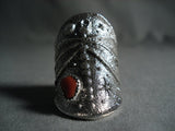 Huge Tufa Casted 34 Gram Navajo Coral Sterling Native American Jewelry Silver Ring-Nativo Arts